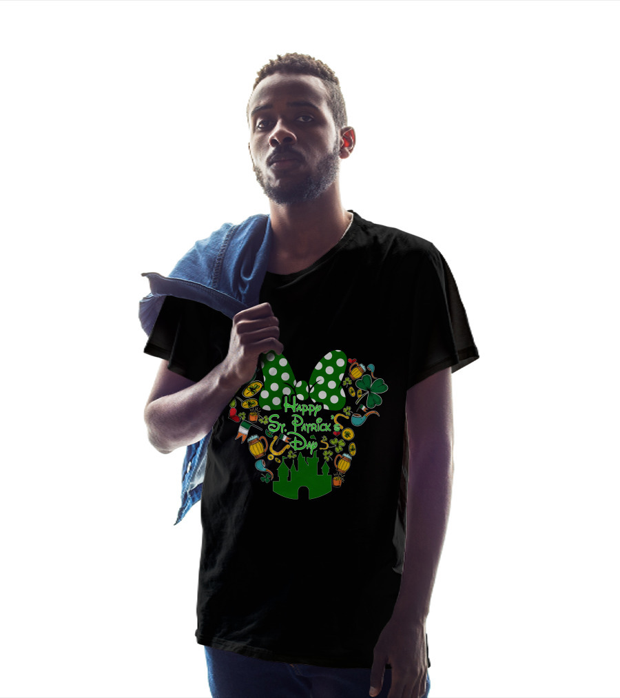 Happy St. Patrick's Day Green White Polka Dot Bow And Shamrocks T-Shirt