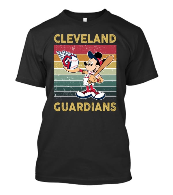 Cleveland Guardians Mickey Mouse Baseball Retro Stripes T-Shirt