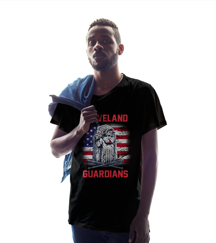 Cleveland Guardians American Flag Baseball Statue T-Shirt