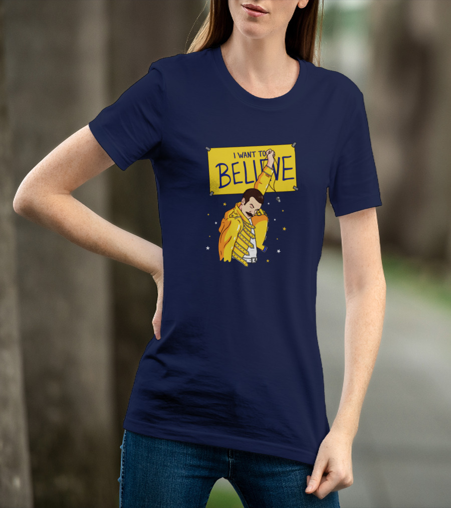 Teefury Store I Want To Believe Freddie Mercury Optimistic Coach T-Shirt