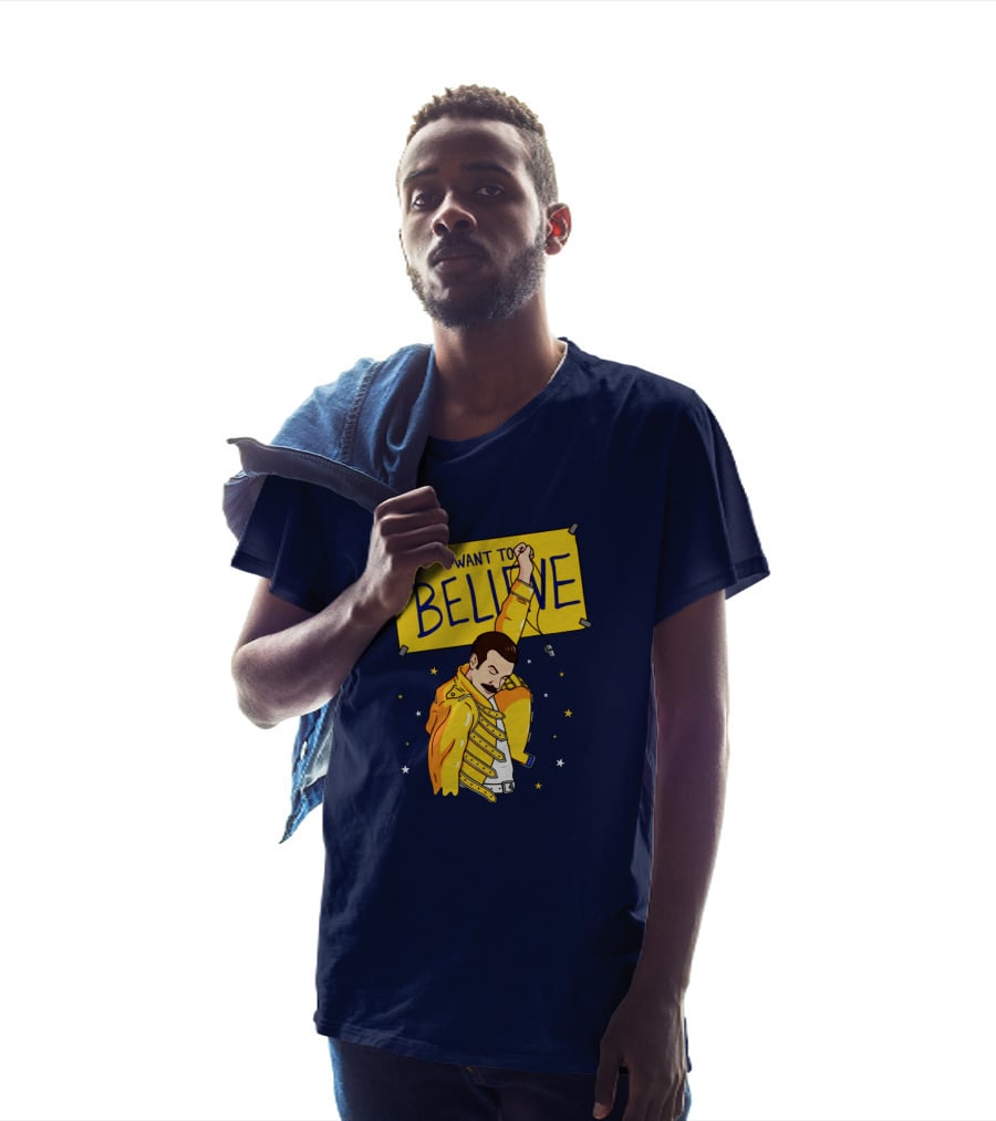 Teefury Store I Want To Believe Freddie Mercury Optimistic Coach T-Shirt