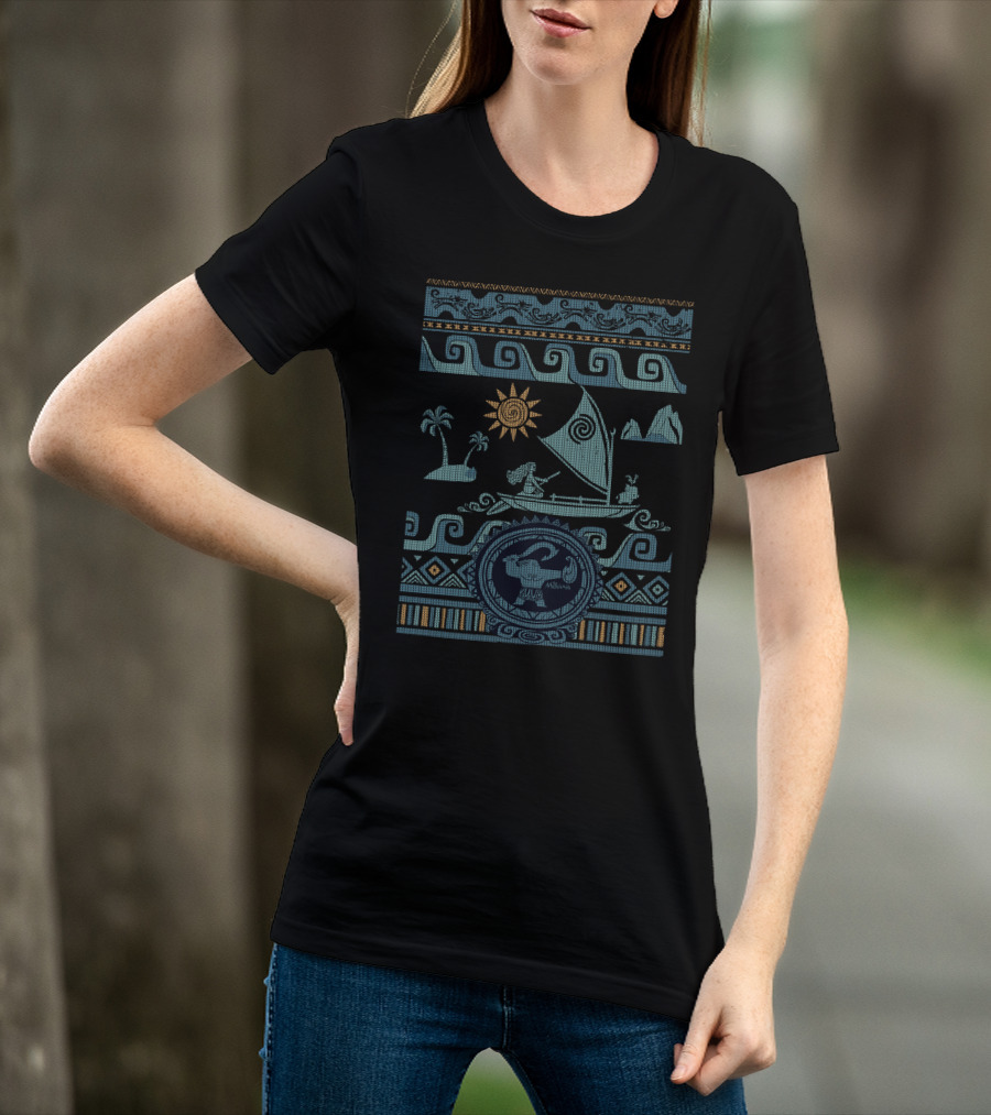 Disney Moana Boat Waves Maui Ugly Xmas T-Shirt