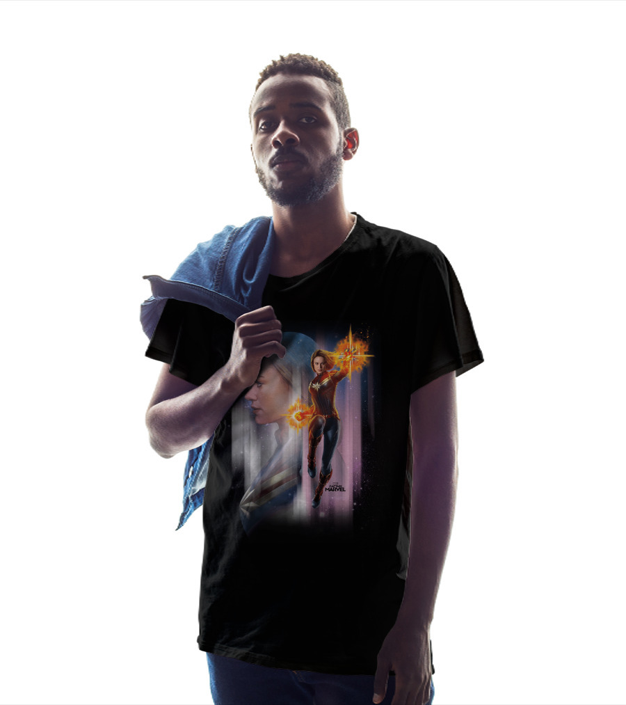 Captain Marvel Energy-Powered Heroic Flight In Space Adventure T-Shirt