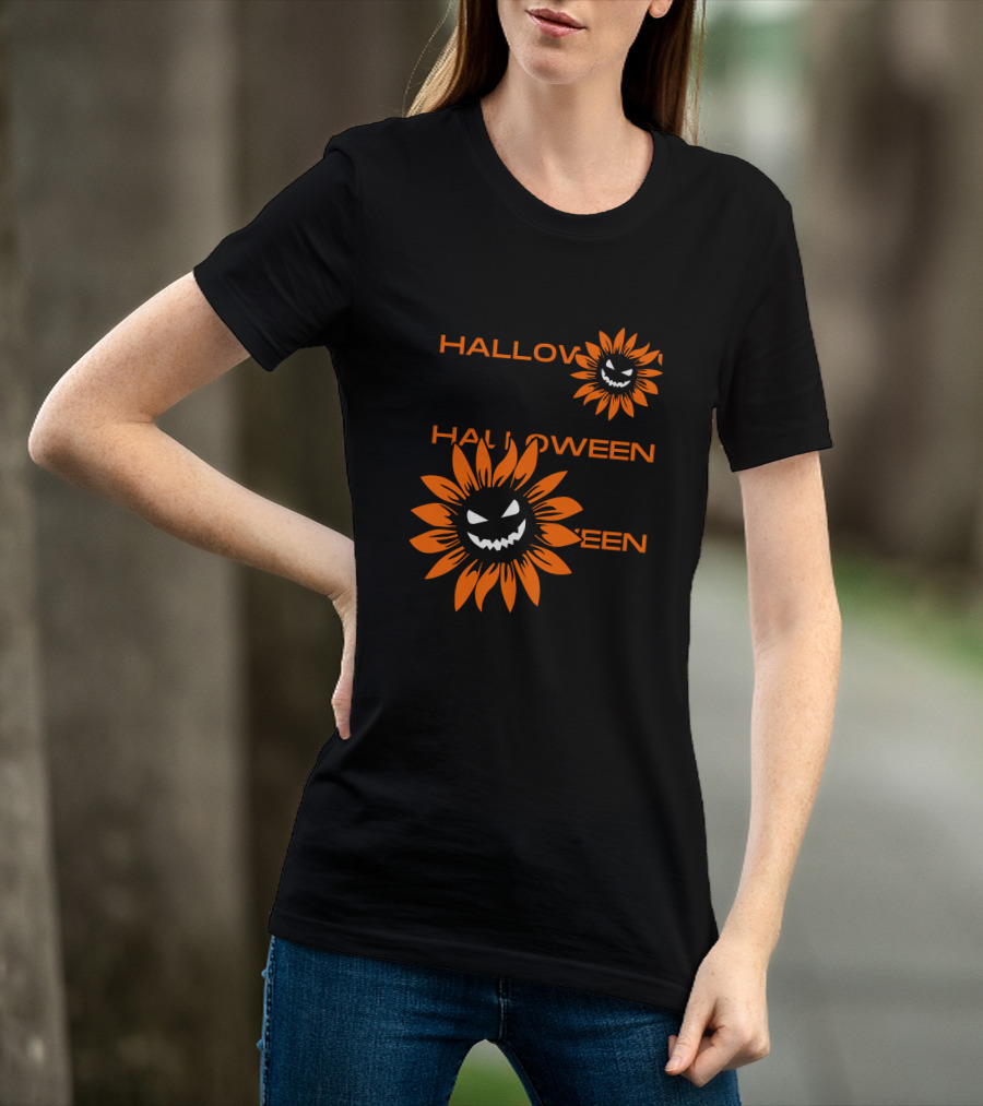 Halloween Devil Sunflower Face T-Shirt
