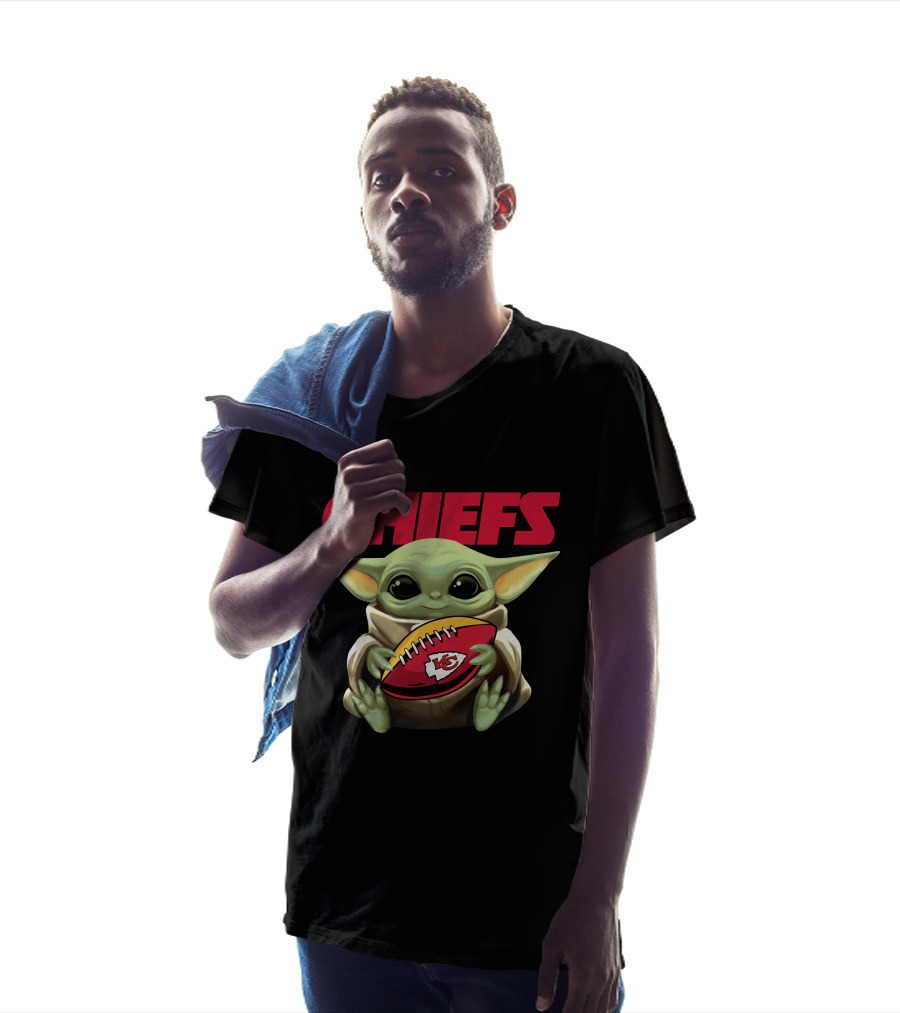 CHIEFS Baby Yoda Holding KC Chiefs Football T-Shirt
