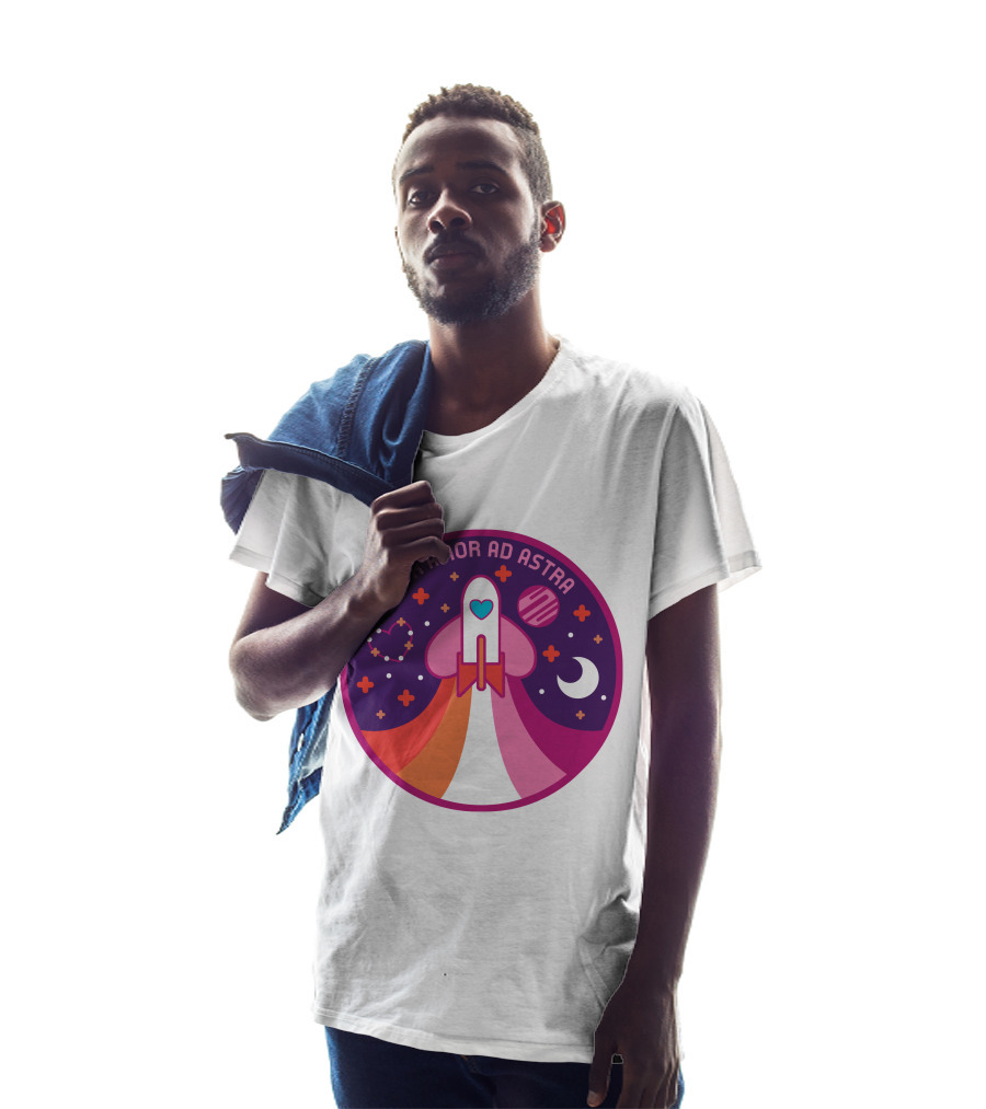 Per Amor Ad Astra Space Pride Lesbian Flag Rocket Heart Planet Moon T-Shirt