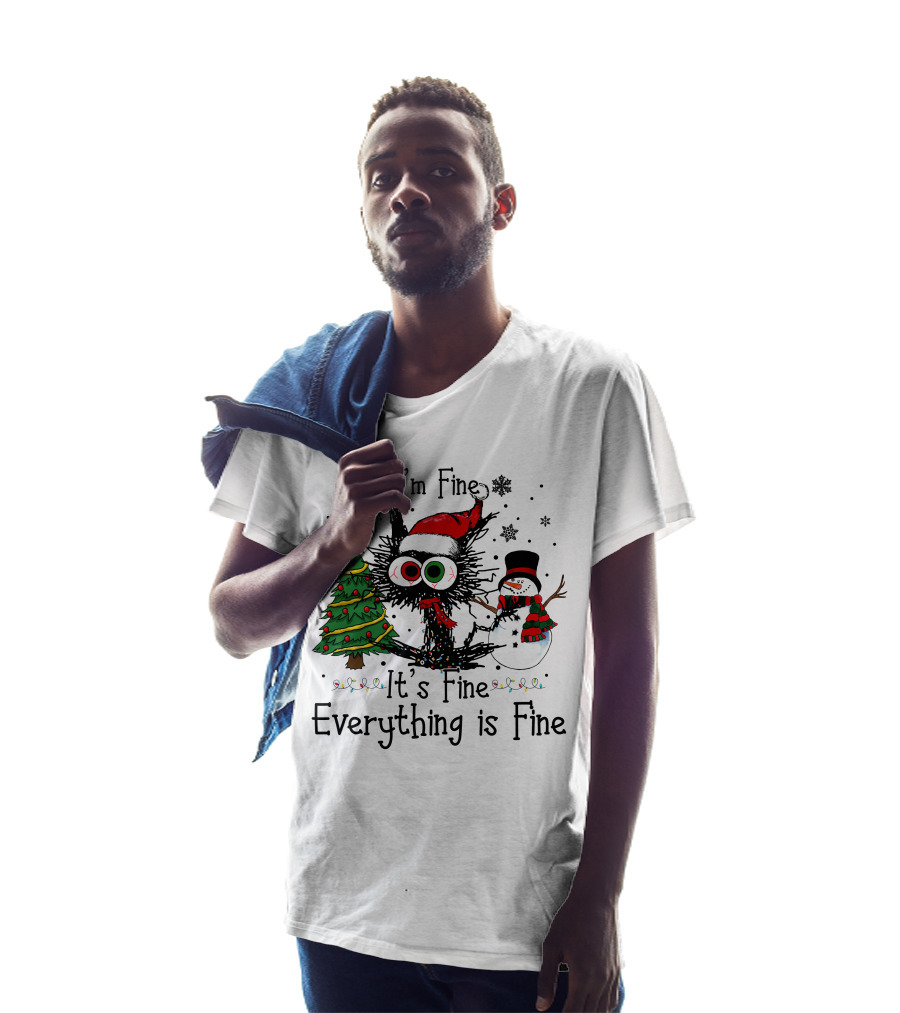 I'm Fine It's Fine Everything Is Fine Cat Christmas T-Shirt