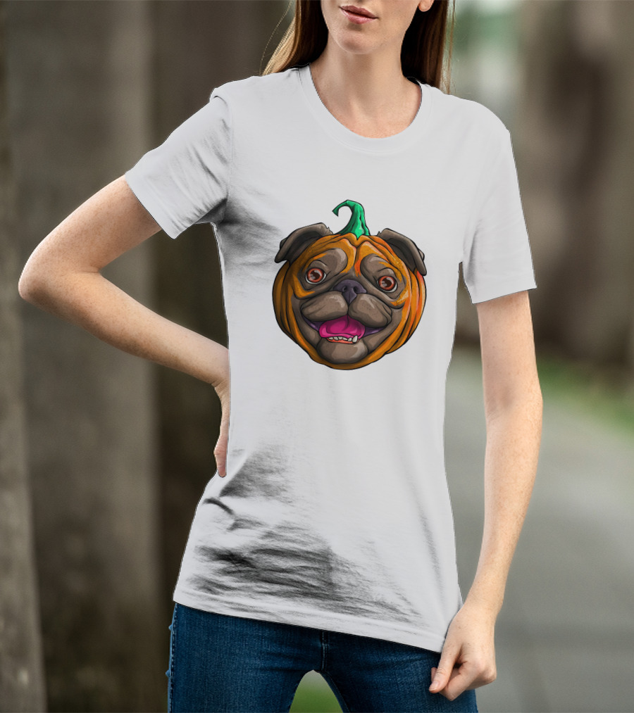 Pugkin Halloween Pug Pumpkin Head T-Shirt
