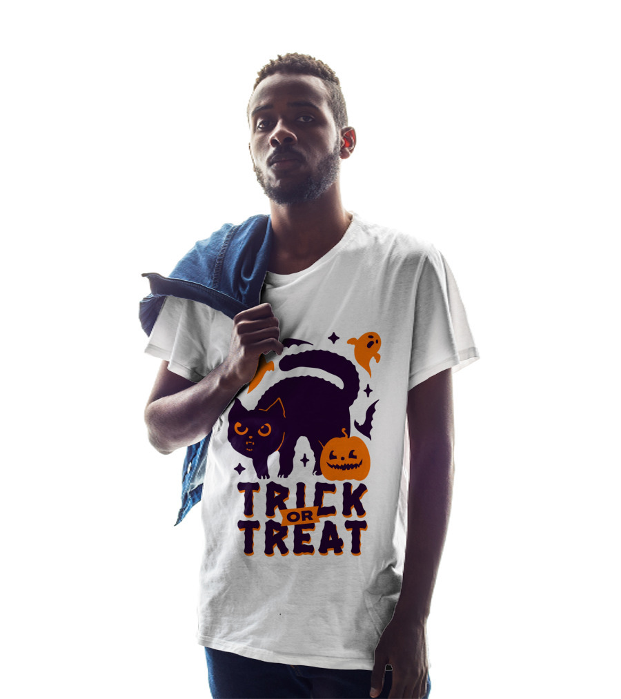 Trick Or Treat Halloween Cats Pumpkins Ghosts And Bats T-Shirt