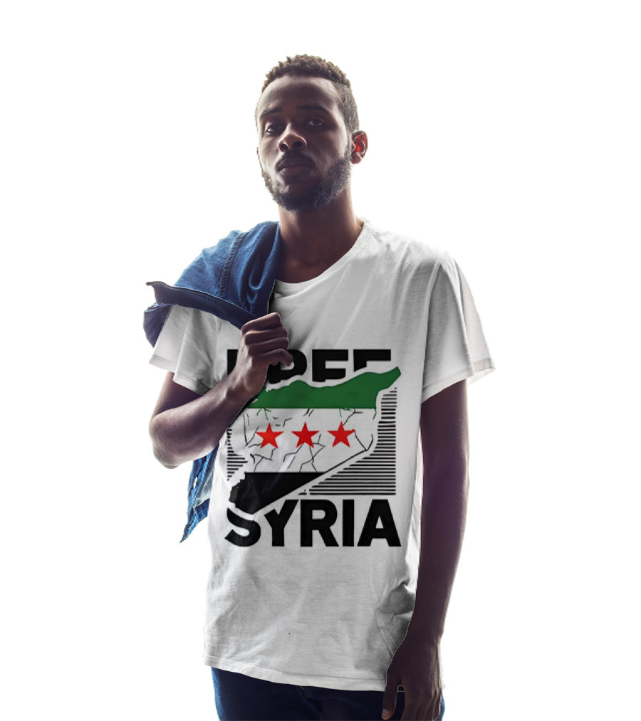 Free Syria Map With Flag Stripes And Red Stars T-Shirt