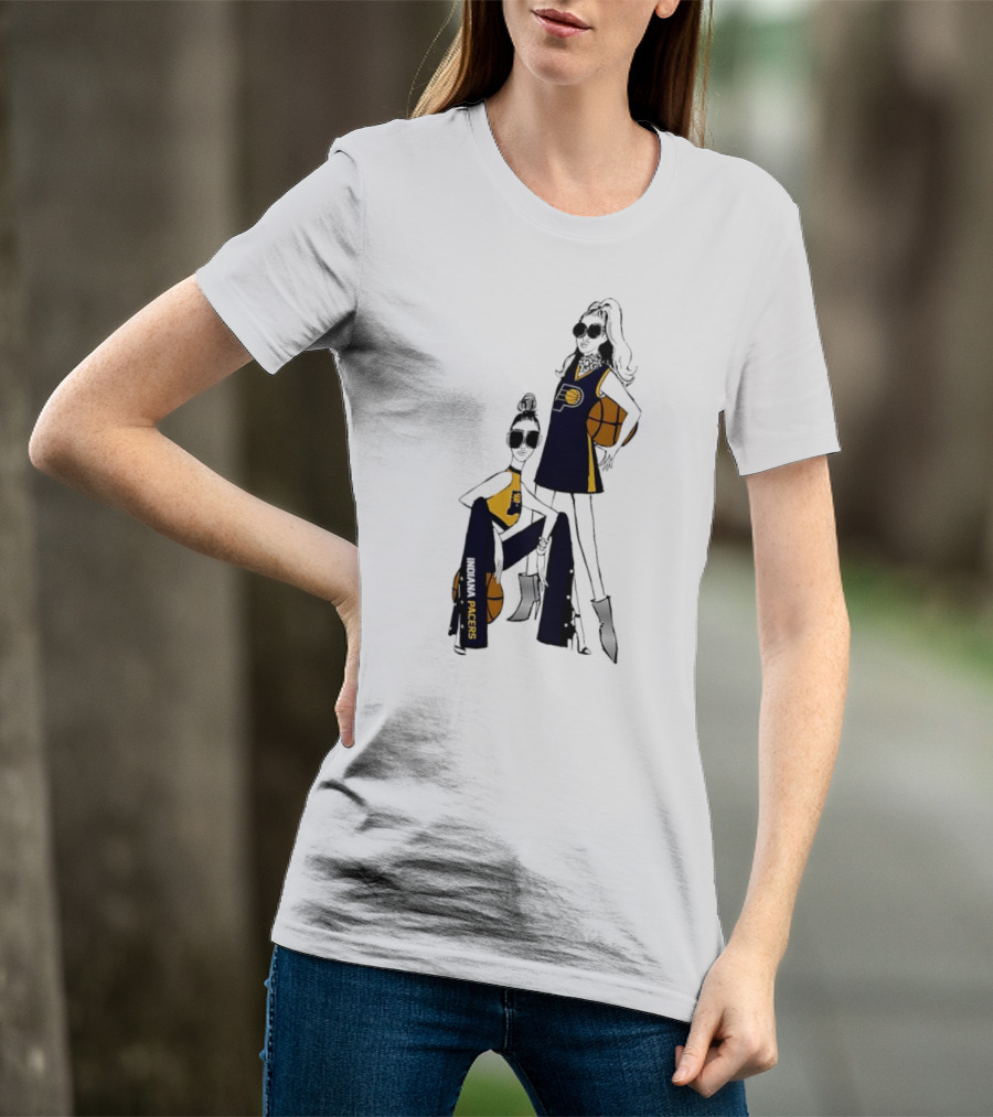 Indiana Pacers G-III 4Her Basketball Girls Fitted Fashion Illustration With Basketballs T-Shirt