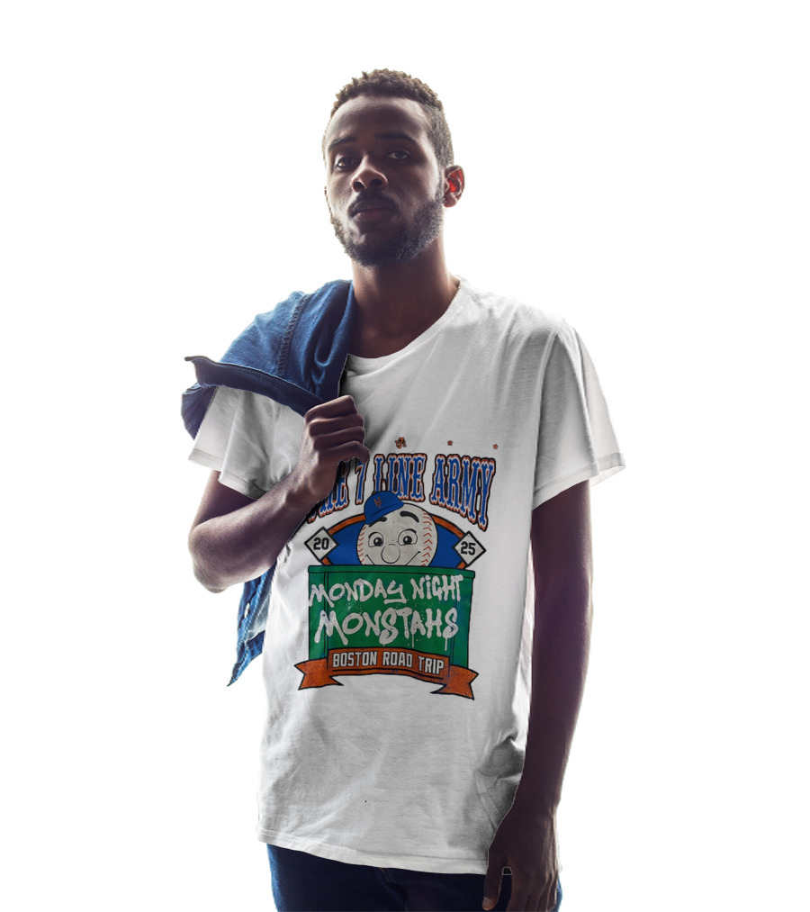 The 7 Line Army 2025 Monday Night Monstahs Boston Road Trip Baseball Mascot T-Shirt