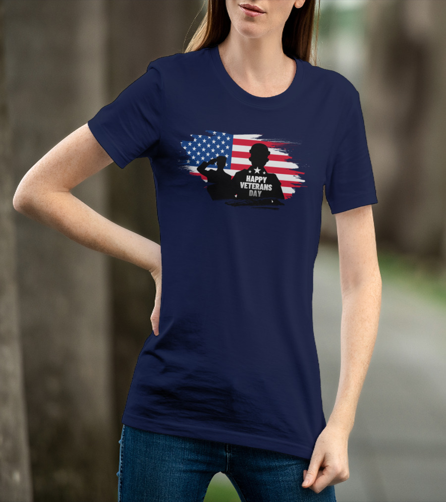 Happy Veterans Day Flag With Saluting T-Shirt