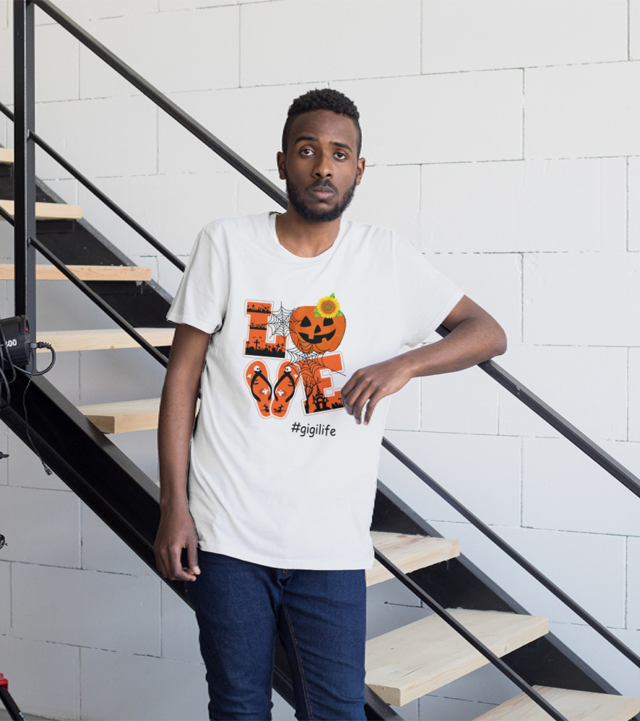 Love Pumpkin Halloween Theme #GigiLife With Spider Web And Sunflower T-Shirt