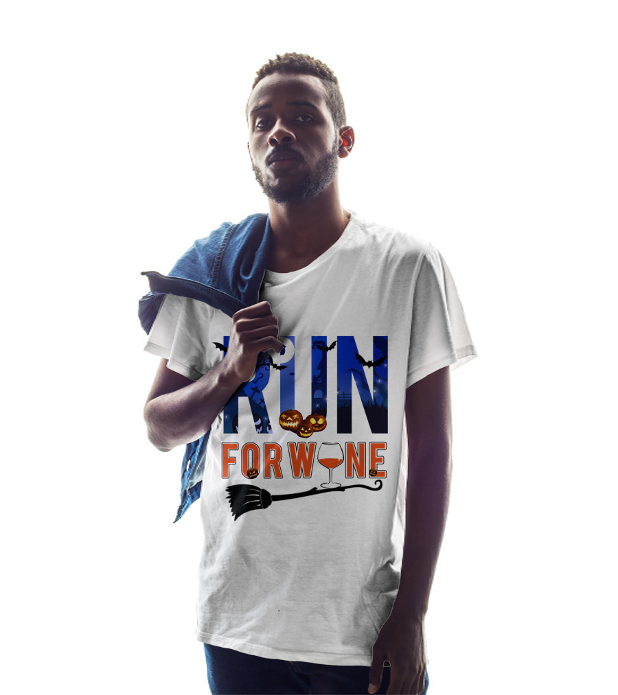 Halloween Run For Wine With Bats, Pumpkins, Witch's Broom, And Wine Glass T-Shirt
