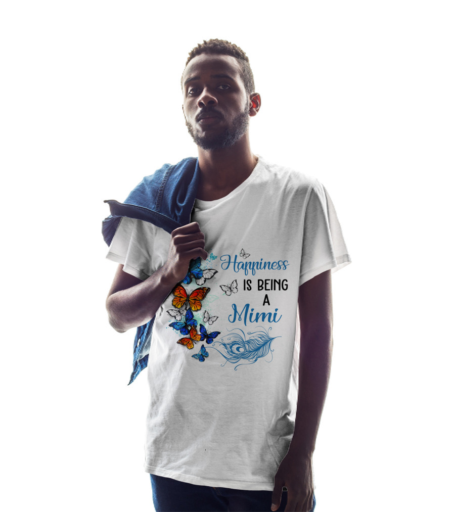 Happiness Is Being A Mimi Colorful Butterfly With Peacock Feather Accents T-Shirt