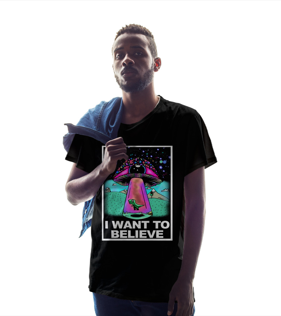 I Want To Believe Dinosaur Mushroom UFO T-Shirt