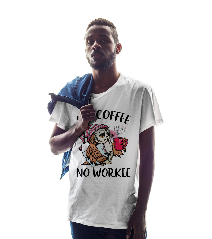 No Coffee No Workee Owl With Pink Mug And Nightcap T-Shirt