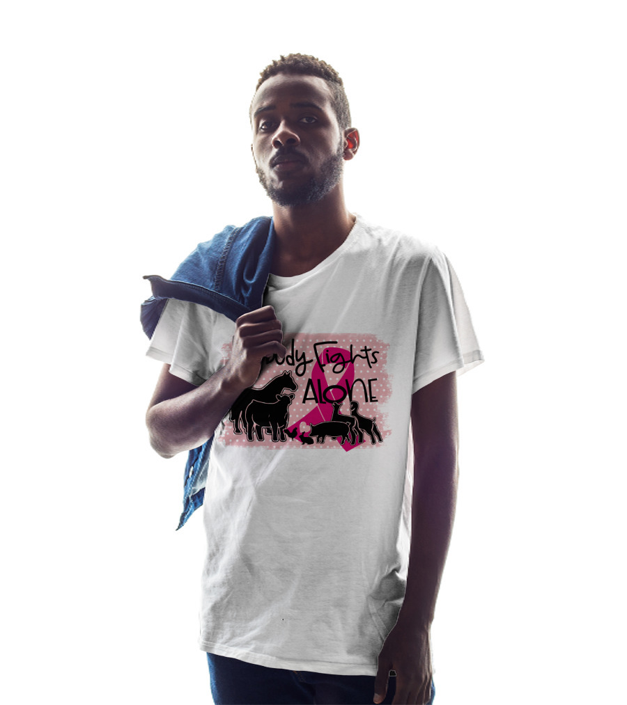 Nobody Fights Alone Breast Cancer Awareness With Farm Animal Silhouettes And Pink T-Shirt