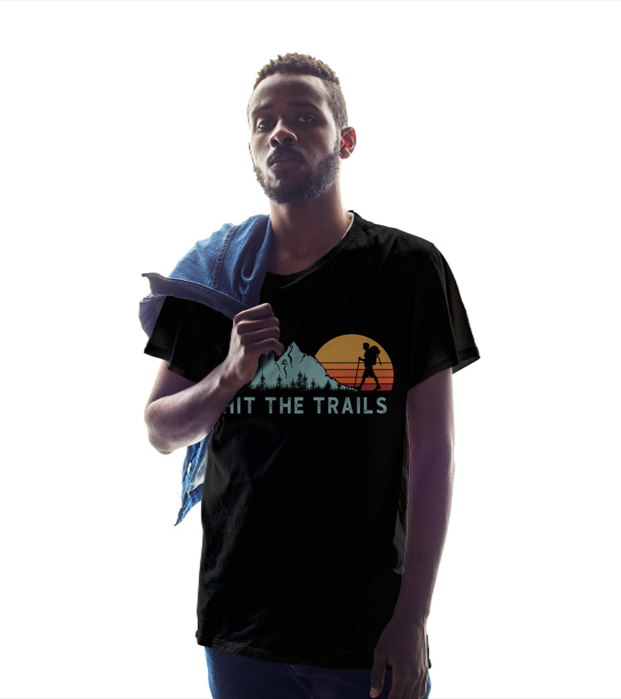 Hit The Trails Mountains Hiking Silhouette Sunset T-Shirt