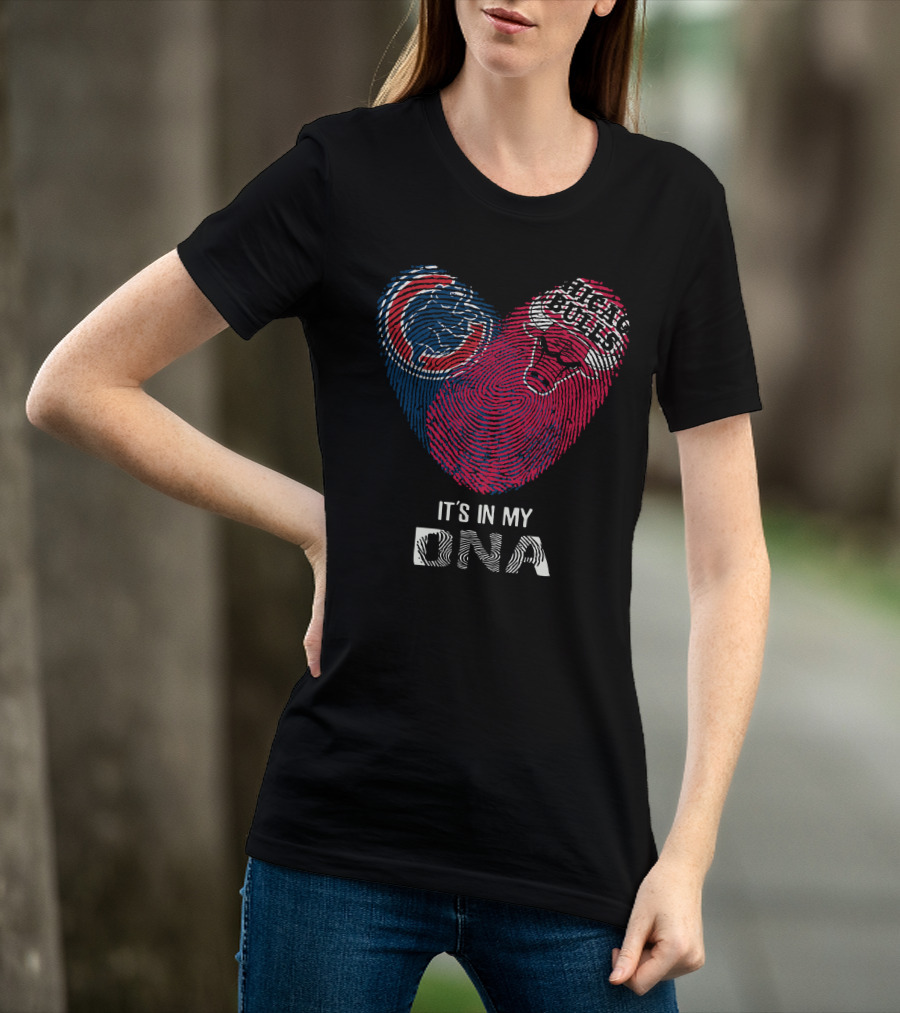 Chicago Cubs Bulls It's In My DNA Fingerprint Heart T-Shirt