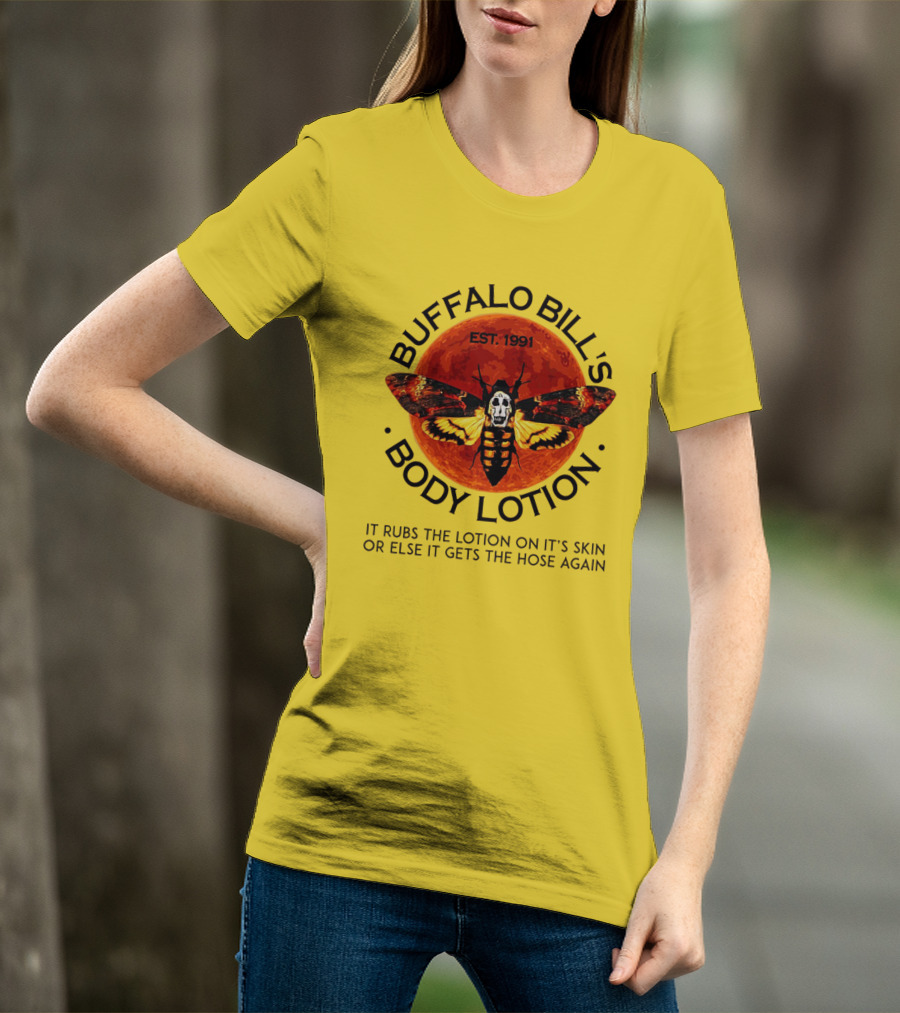Buffalo Bill's Body Lotion Funny Halloween Horror Moth Skull Vintage 1991 T-Shirt