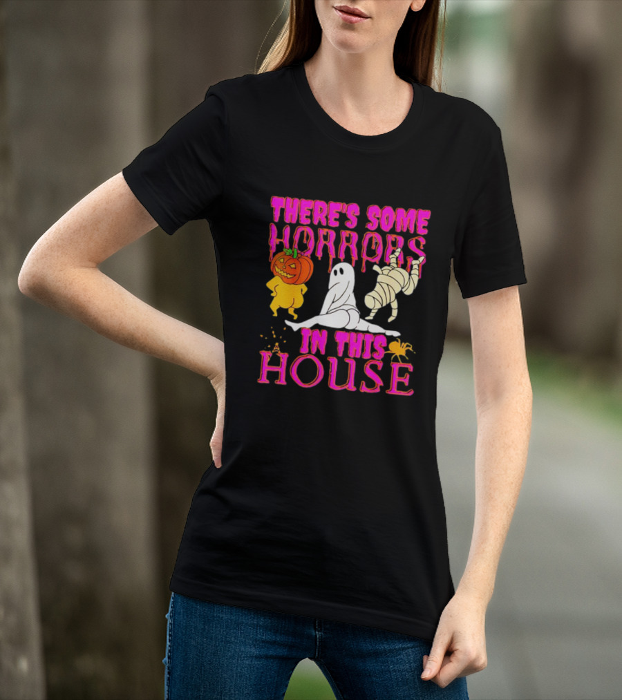 There’s Some Horrors In This House Halloween With Dancing Ghosts Pumpkins And Mummies T-Shirt