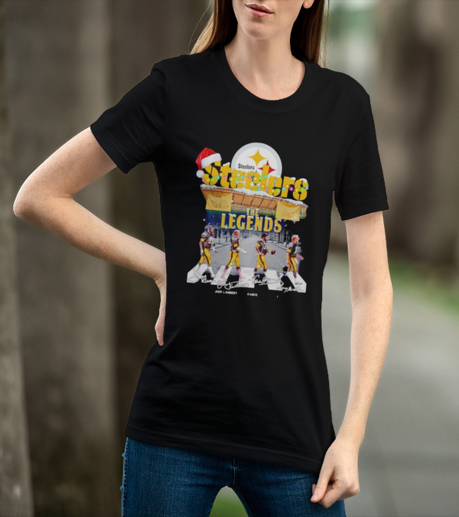 Steelers The Legends Abbey Road Joe Greene Jack Lambert Christmas Signatures T-Shirt