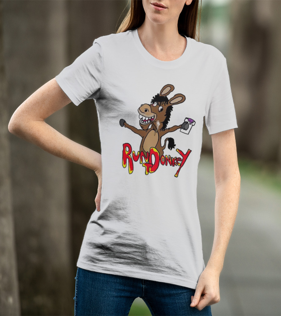 Runt Donkey Parody With Cartoon Donkey Holding Bell And Rockstar T-Shirt