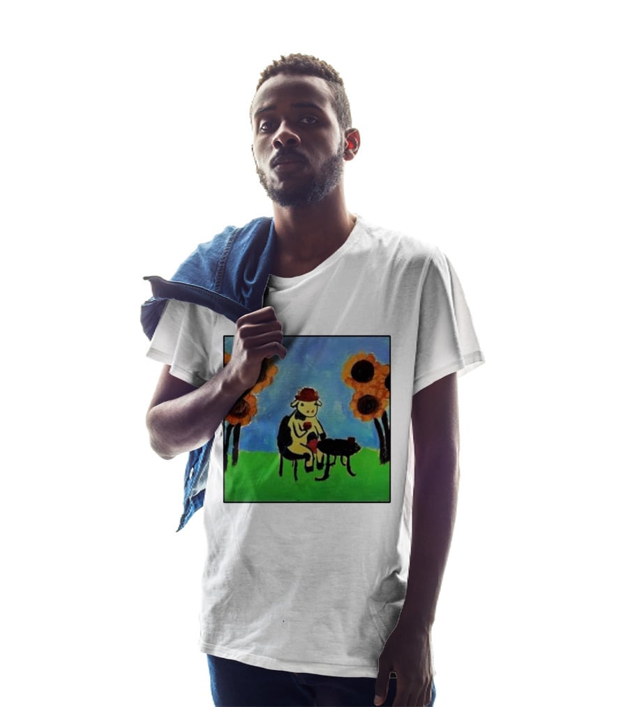 Cow Painting With Sunflowers And Tea Party Scene T-Shirt