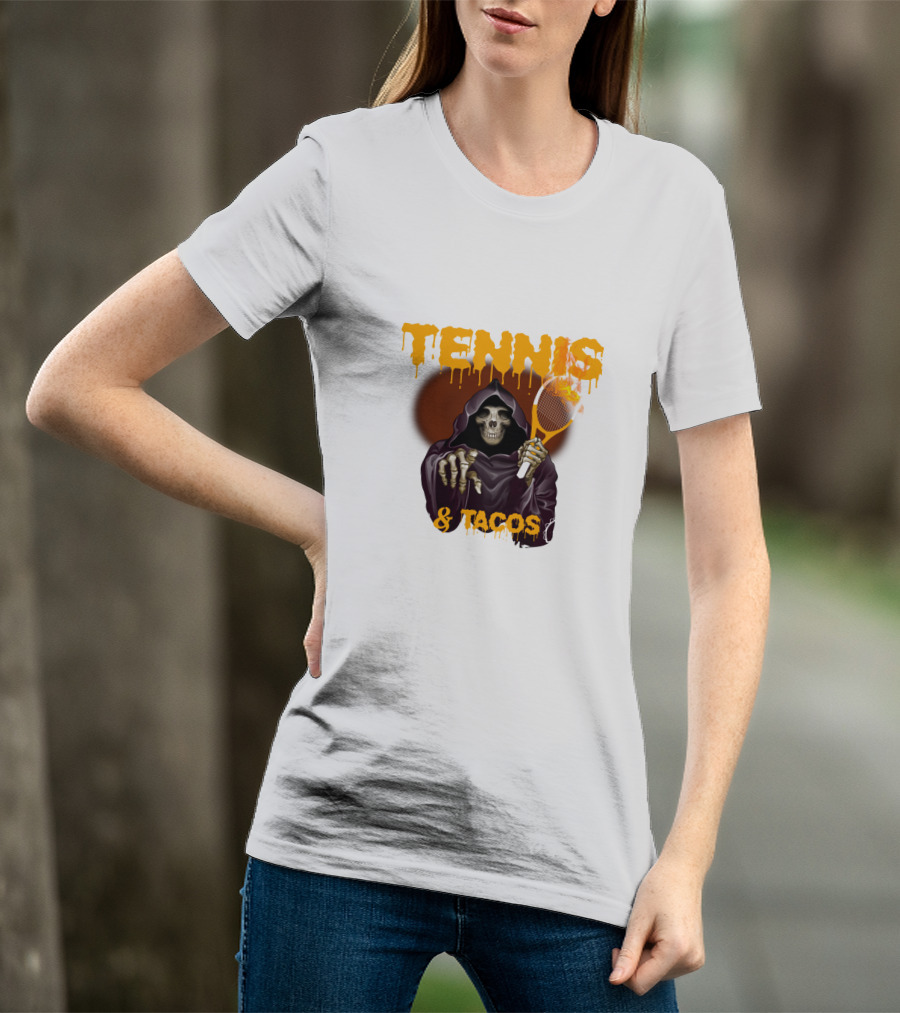 Tennis And Tacos Grim Reaper With Tennis Racket T-Shirt