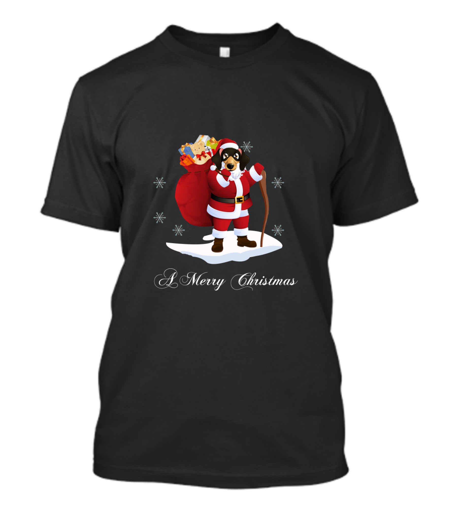 Santa Dachshund With Gifts And Snowflakes For A Merry Christmas T-Shirt