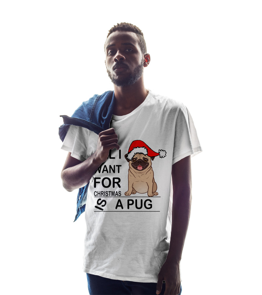 All I Want For Christmas Is A Pug Wearing Santa Hat T-Shirt
