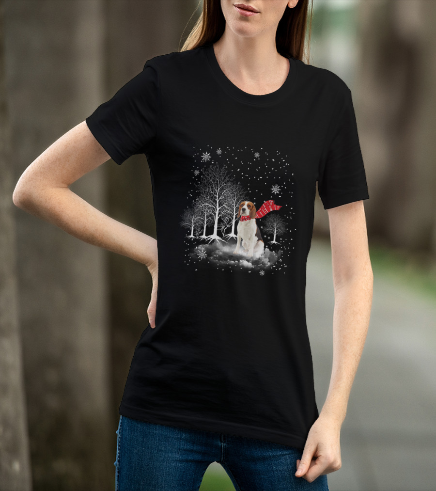 Basset Hound Winter Wonderland Snowy Trees Red Scarf T-Shirt