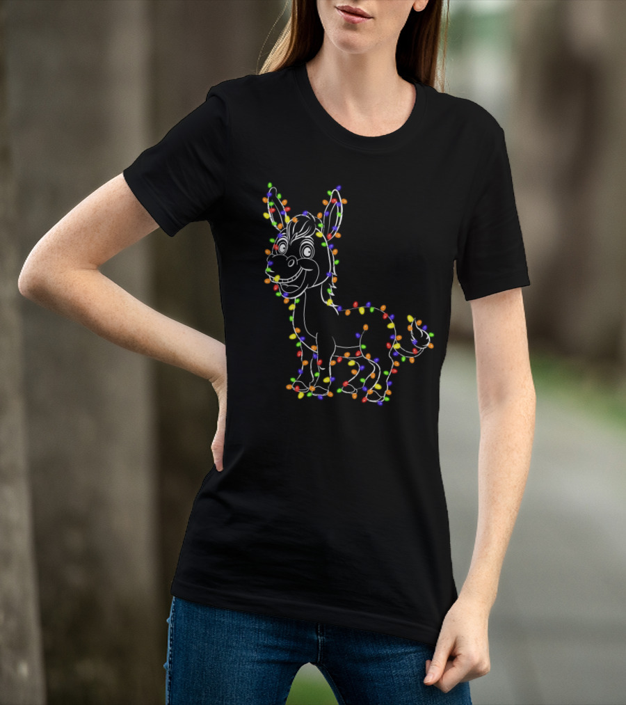 Donkey Wrapped In Christmas Lights Festive T-Shirt