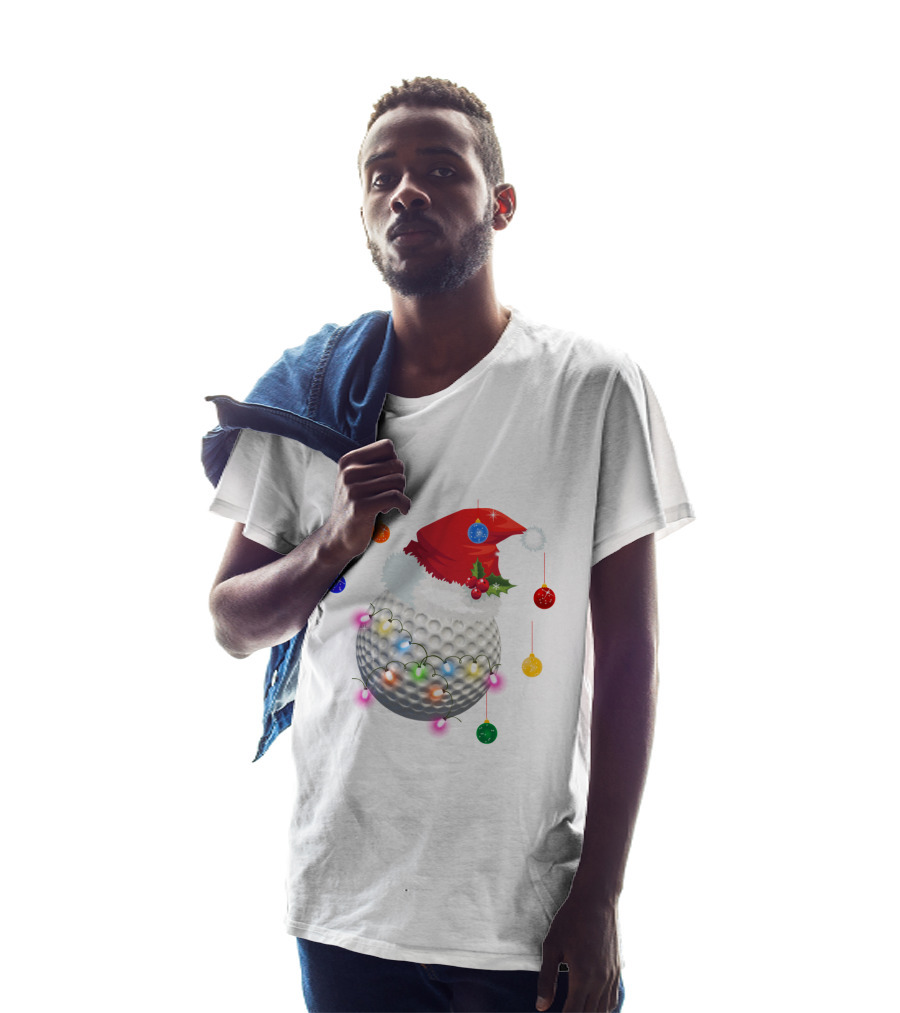 Christmas Golf Ball Santa Hat Holiday Lights T-Shirt