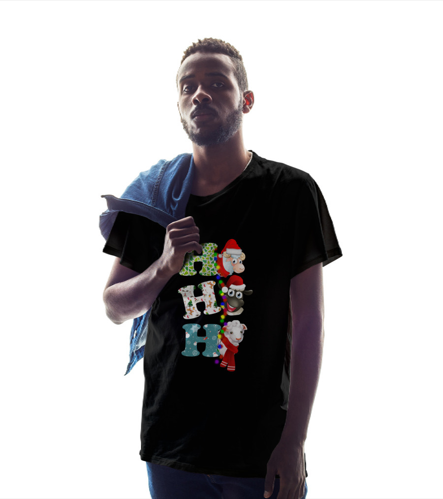 Hohoho Sheep Christmas Santa Lights And Festive Hats T-Shirt
