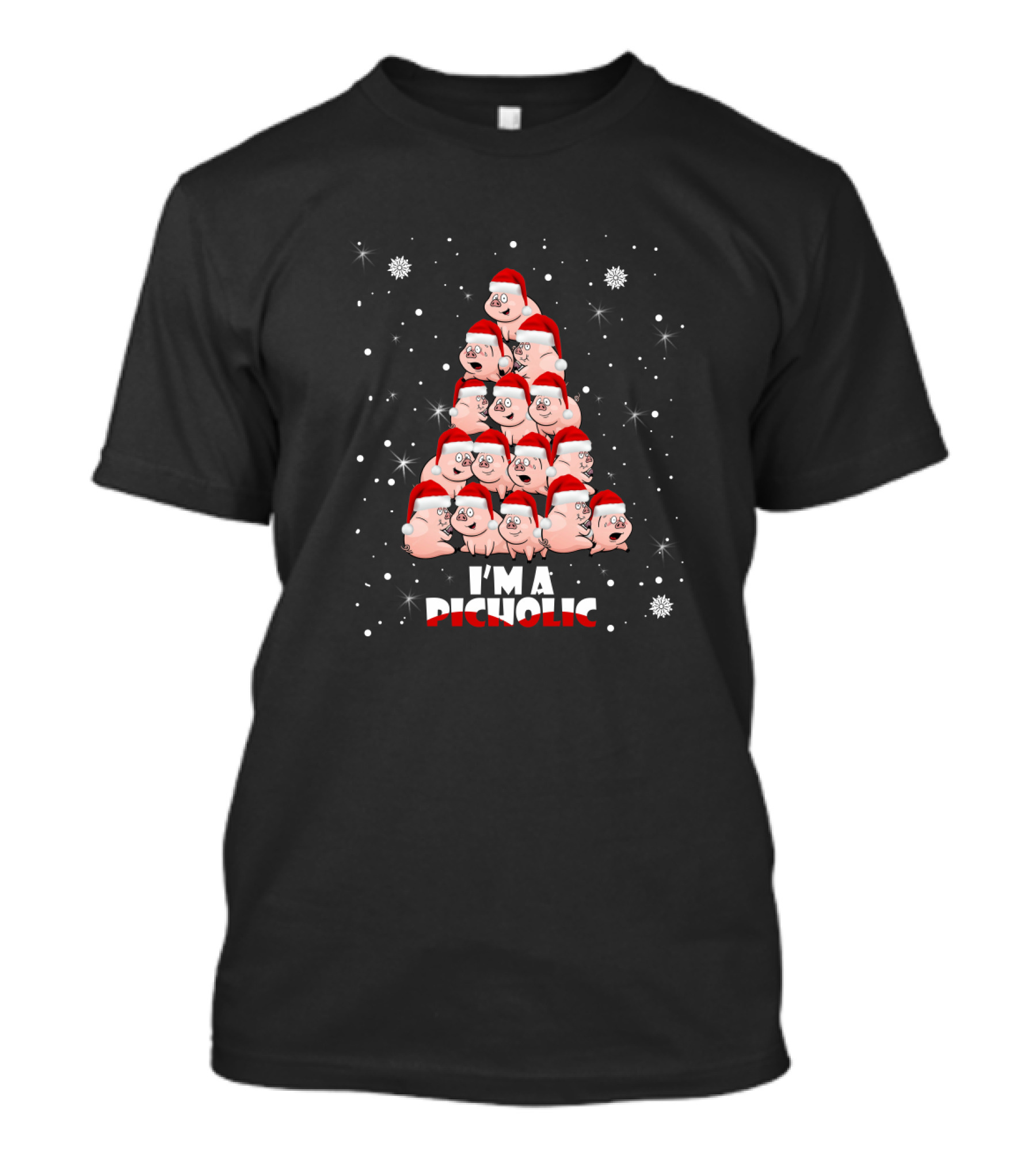 I'm A Pigholic Santa Hat Christmas Tree With Snowflakes T-Shirt