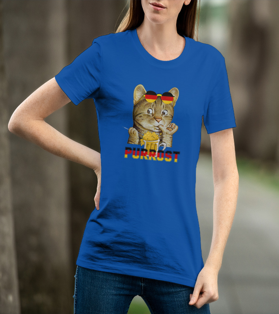 Oktoberfest Cat With Beer Mug And German Sunglasses Prost Pun Purrost T-Shirt
