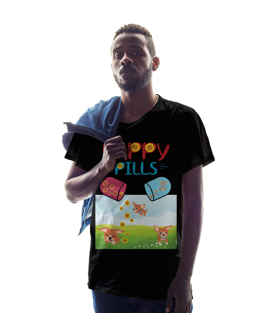 Happy Pills Chihuahuas Playing With Sunflowers T-Shirt