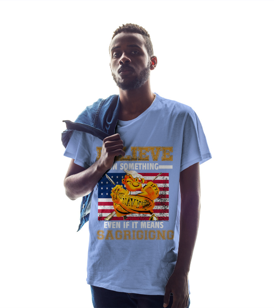 Believe IN Something Navy Sacrificing American Flag T-Shirt