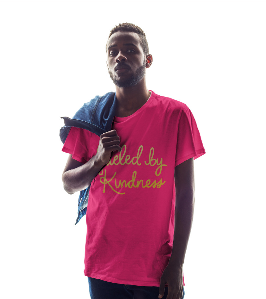 Fueled By Kindness Positive Message Pink Background T-Shirt