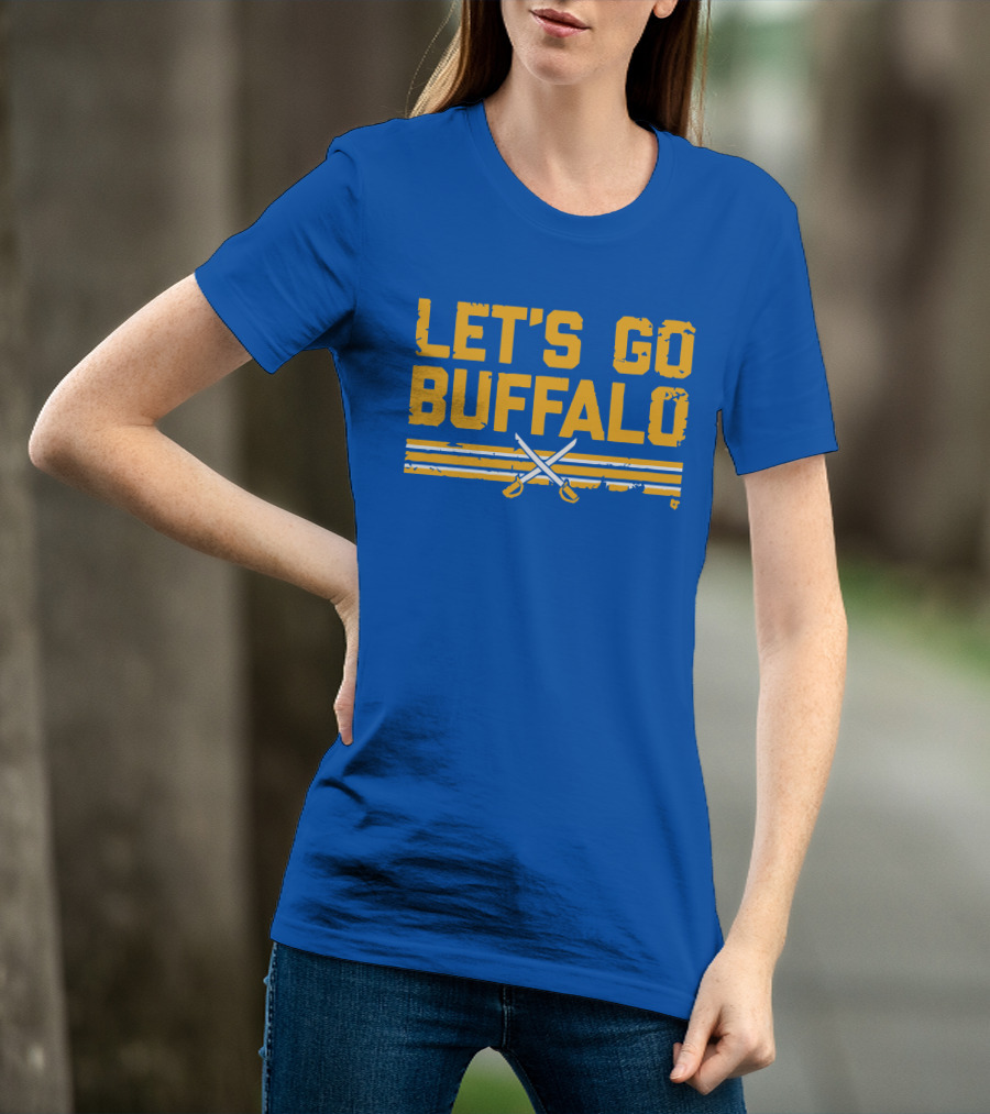 Let's Go Buffalo Hockey Crossed Sabres Blue And Gold T-Shirt