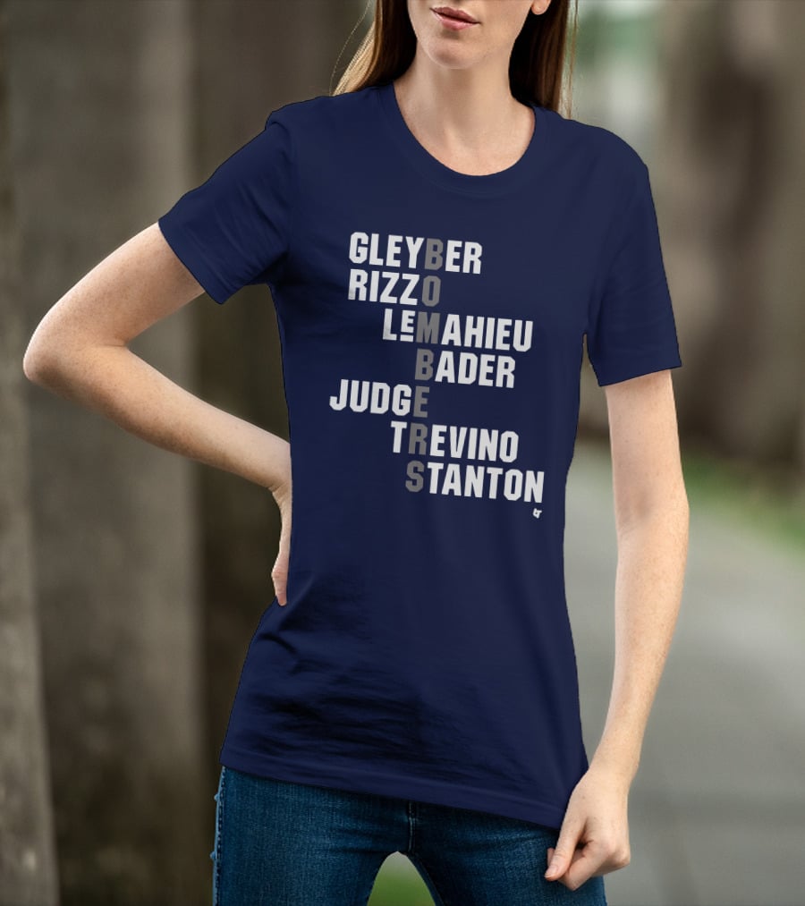 Yankees Bombers Player Names Gleyber Rizzo Judge LeMahieu Bader Trevino Stanton T-Shirt