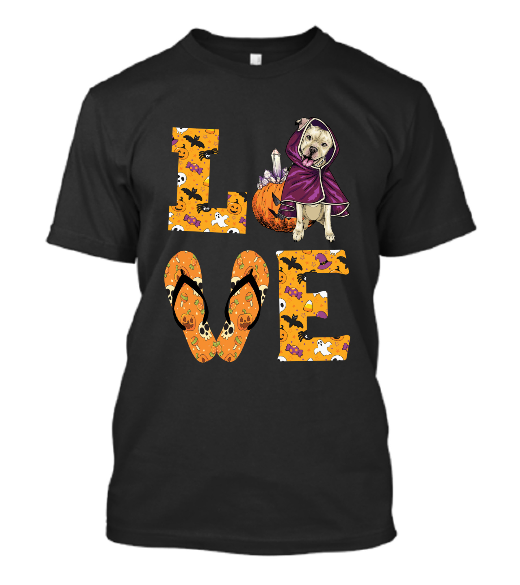 LOVE Pitbull Terrier Halloween Pumpkin Ghost Bat Candy T-Shirt