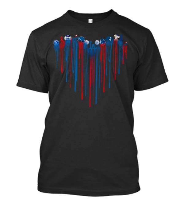 Dodgers Heart Baseball Symbols Blue Red Drips T-Shirt