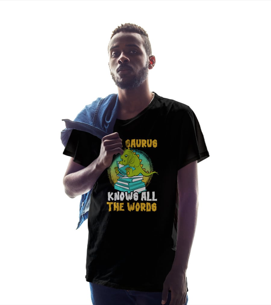 The Saurus Knows All The Words Book Dinosaur Library School T-Shirt