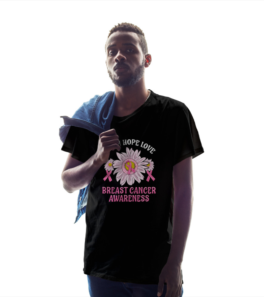 Faith Hope Love Breast Cancer Awareness Pink Ribbon Flower T-Shirt