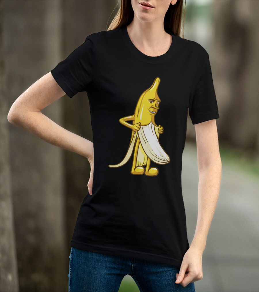 Banana Striptease Cartoon Censored Naked Peeling Comedy T-Shirt