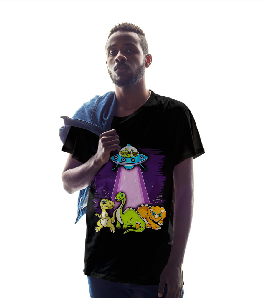 Dinosaur Alien Abduction Dinosaur Extinction Conspiracy UFO Cartoon T-Shirt
